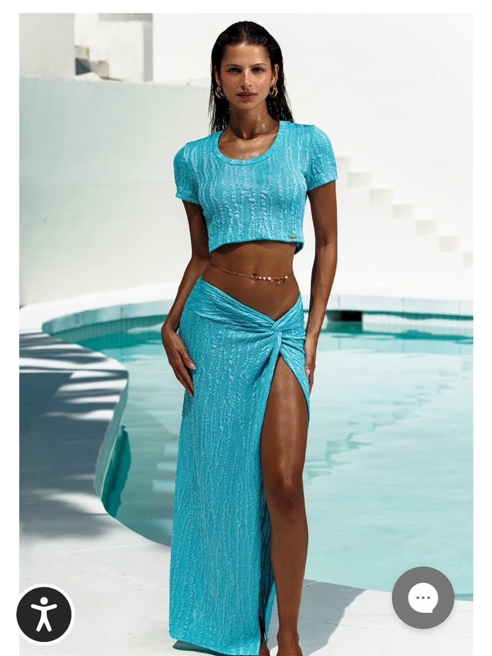 Luli Fama Turquoise Knit Crop Top & Sarong Set